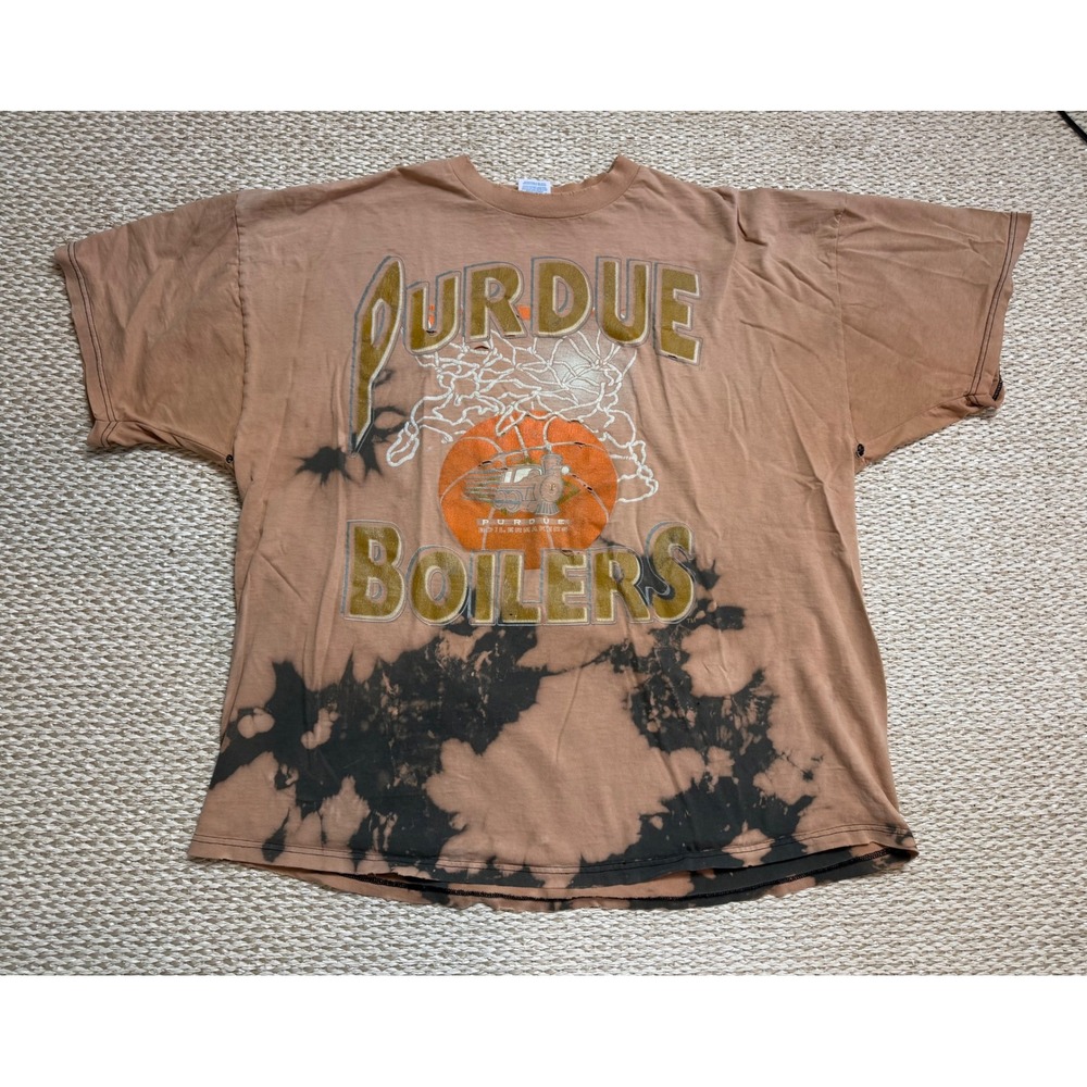 Vintage Purdue Boilermakers Jerzees T-Shirt 3XL Custom Bleach Dye Distressed Tan